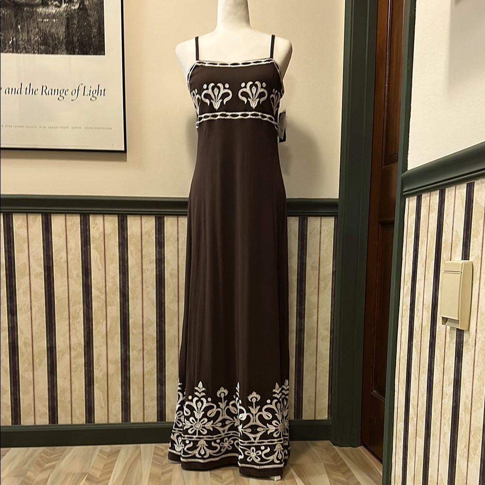 INC Brown and White Embellished Maxi Sundress - Size M